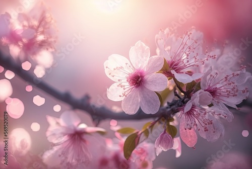 soft focus picture of  beautiful pink cherry blossom flowers  generative Ai  