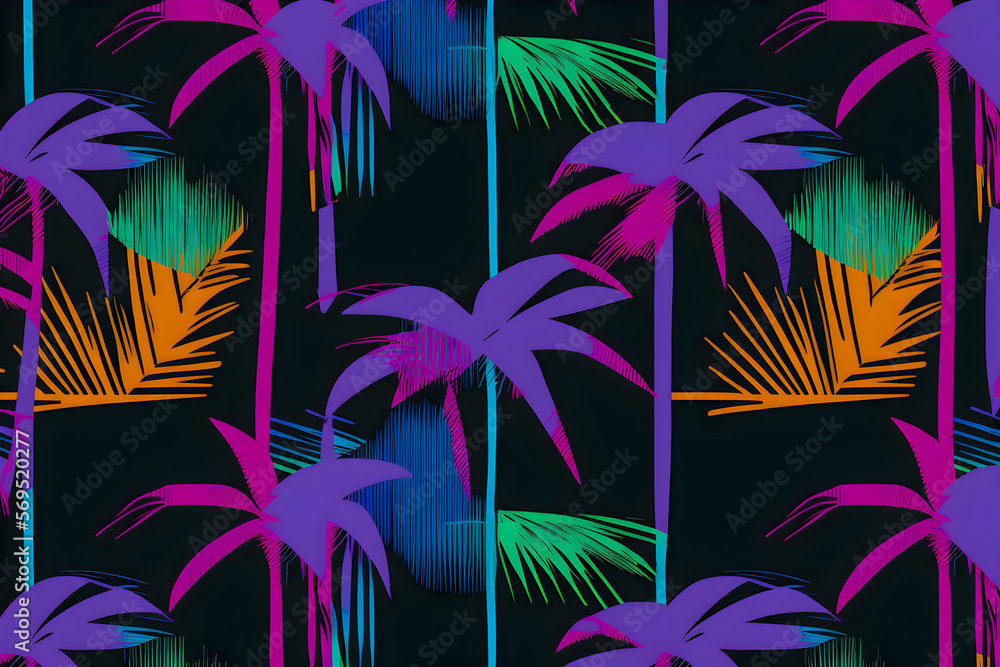 Florida pattern, illustrator, black purple orange blue pink green color palette Generative AI