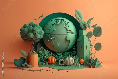 World Environment day and Earth day concept on pastel color background. Created with Generative Ai
