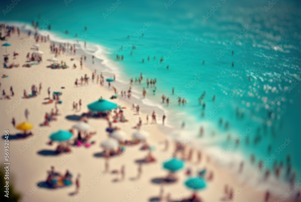 beautiful blurred abstract background of tropical beach with crowd of people, Generative Ai