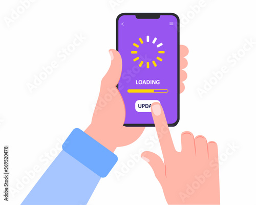 hand holding mobile phone with system update, Upgrade Software version concept on smartphone screen, Update Software.