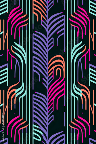 Florida pattern, illustrator, black purple orange blue pink green color palette Generative AI