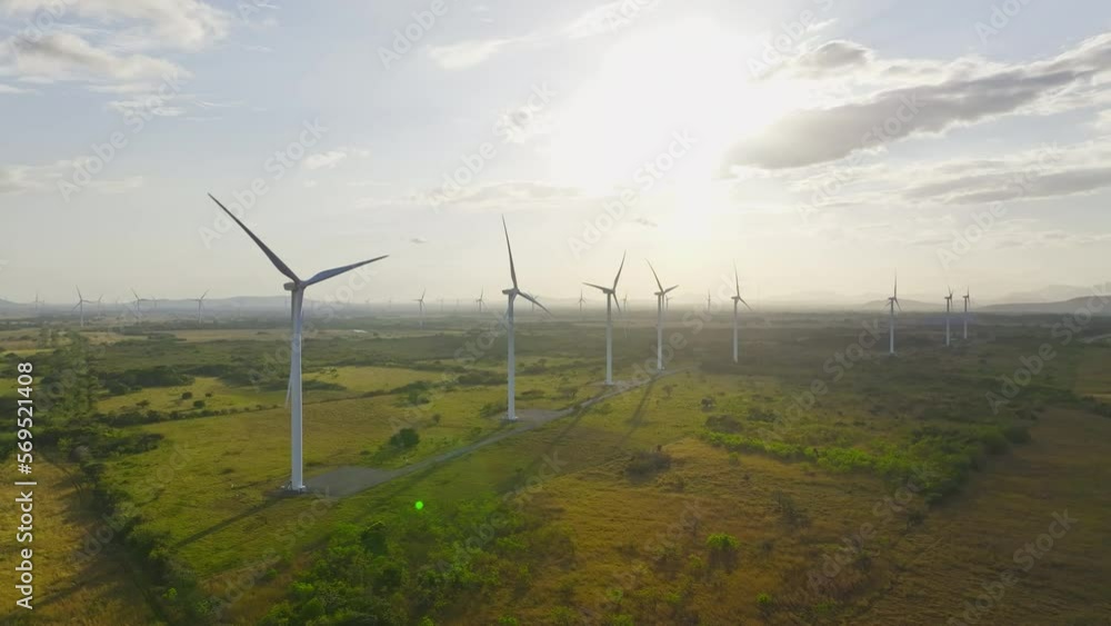 AERIA VIEW OF A WIND PARK IN PENONOME PANAMA. CAMERA IS GOING UP WHILE TILTING DOWN CRANE SHOT AERIA VIEW OF A WIND PARK IN PENONOME PANAMA. CAMERA IS GOING UP WHILE TILTING DOWN CRANE SHOT