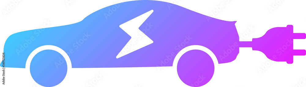 Electric car with plug icon in gradient colors. Electric vehicle signs illustration. Electric car with plug icon in gradient colors. Electric vehicle signs illustration.