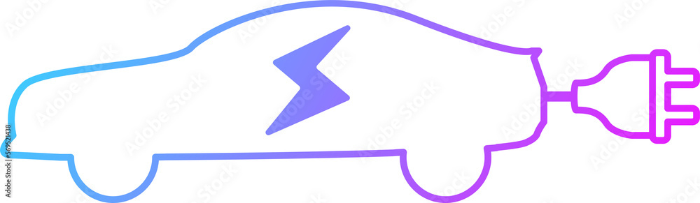 Electric car with plug icon in gradient colors. Electric vehicle signs illustration. Electric car with plug icon in gradient colors. Electric vehicle signs illustration.