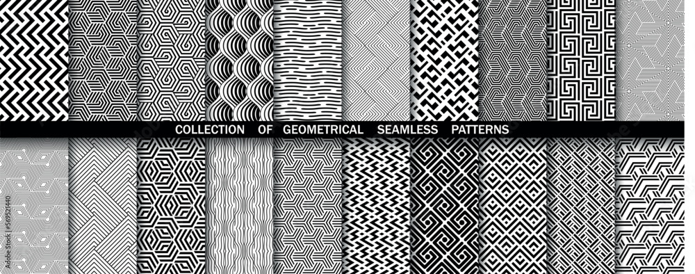 Geometric set of seamless black and white patterns. Simpless vector graphics