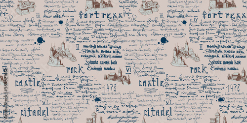  note from an old diary with drawings of ancient cities