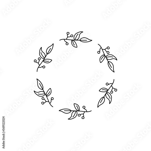 Wedding logo. Minimalistic floral frames. Vector botanical outline borders. botanic badge