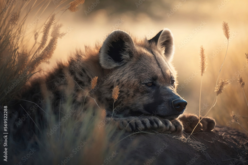Obraz premium Hyena sleep in nature, generative AI