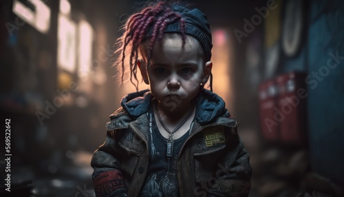 A fictional person. Cyberpunk baby fashion concept. Generative AI