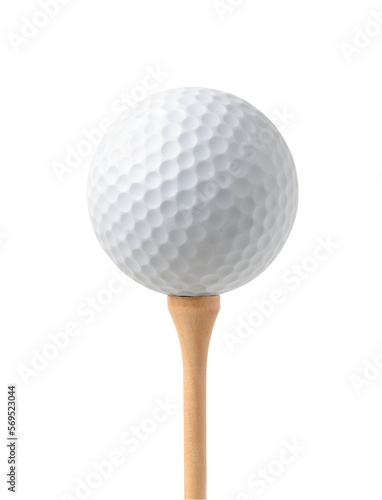 Golf ball on tee isolated on white background. Clipping path.