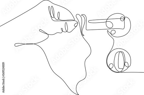 Continuous one line drawing of Coronavirus covid prevention cleaning woman wiping doorknob with antibacterial disinfecting wip