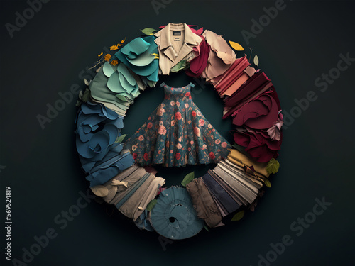 Obraz na płótnie AI generated: circular fashion with pieces of garments w salonie