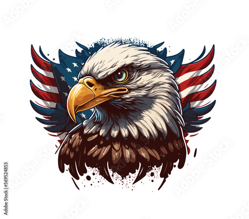 Tableau sur toile Vector american bald eagle in fron of USA flag, patriotic symbol of United State