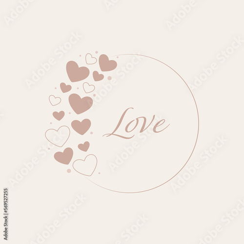 Valentine's Day greeting cards. Love, wreath with hearts, beige. 