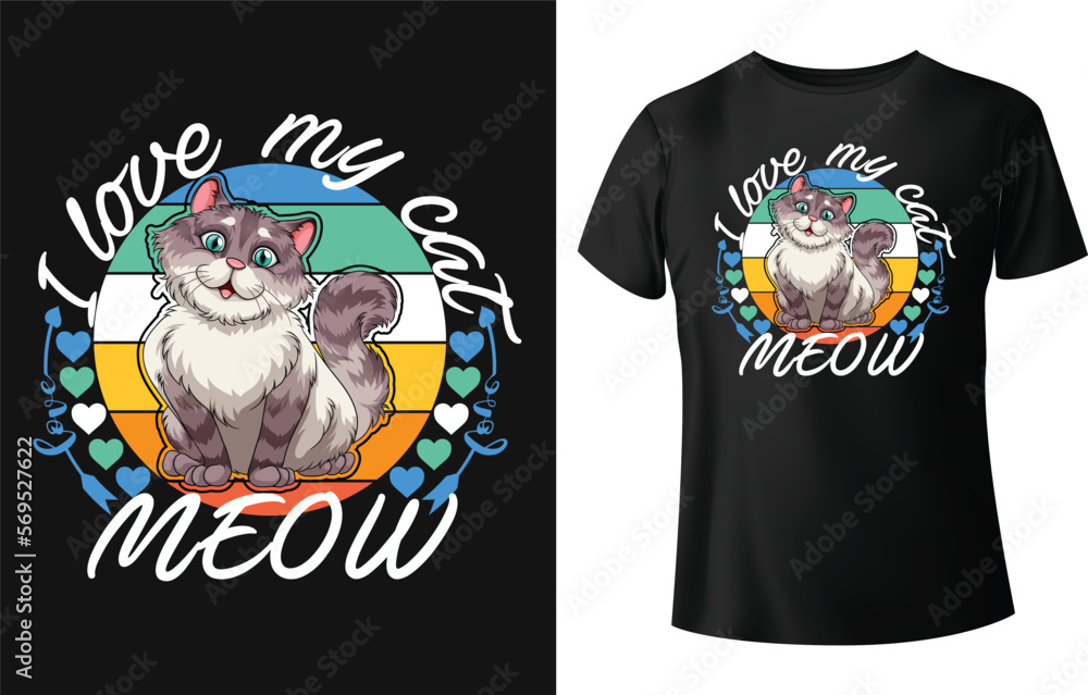 I love my cat typography t shirt design.