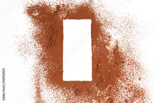 Rectangular silhouette of a cocoa powder surface on a white background