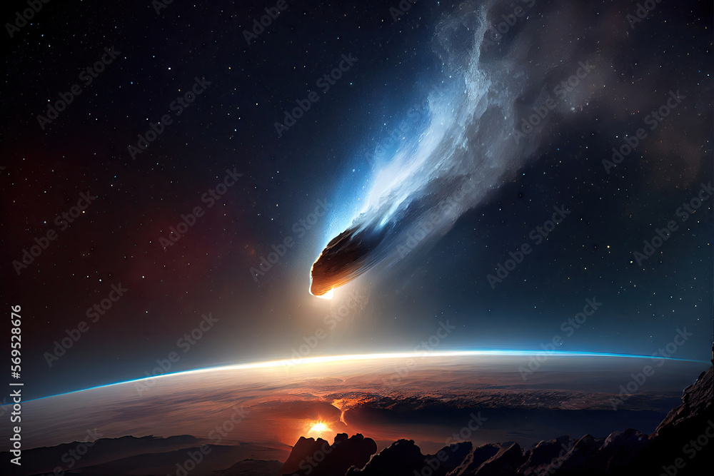Meteor Falling, Comet Armageddon, Devastating Meteorite, Abstract Generative AI Illustration