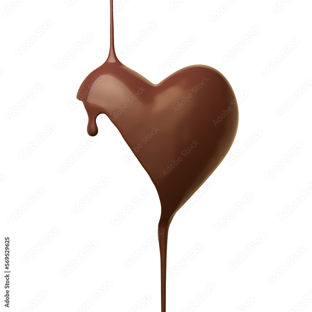 Obraz premium Chocolate Melted in the form of heart, Liquid dark chocolate on a white background, 3d rendering.