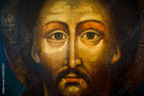 Icon of Jesus, close-up, 17th century. Solikamsk Russia Fototapet