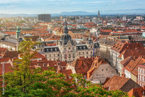 Beautiful panoramic view to the old town of Graz, popular travel destination in Austria