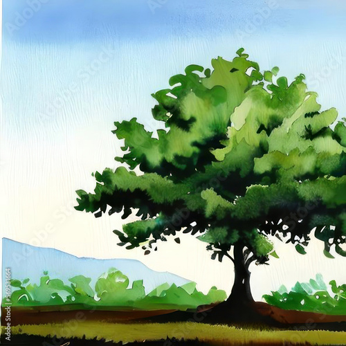 Tree  illustration in watercolor painting style. AI generative.