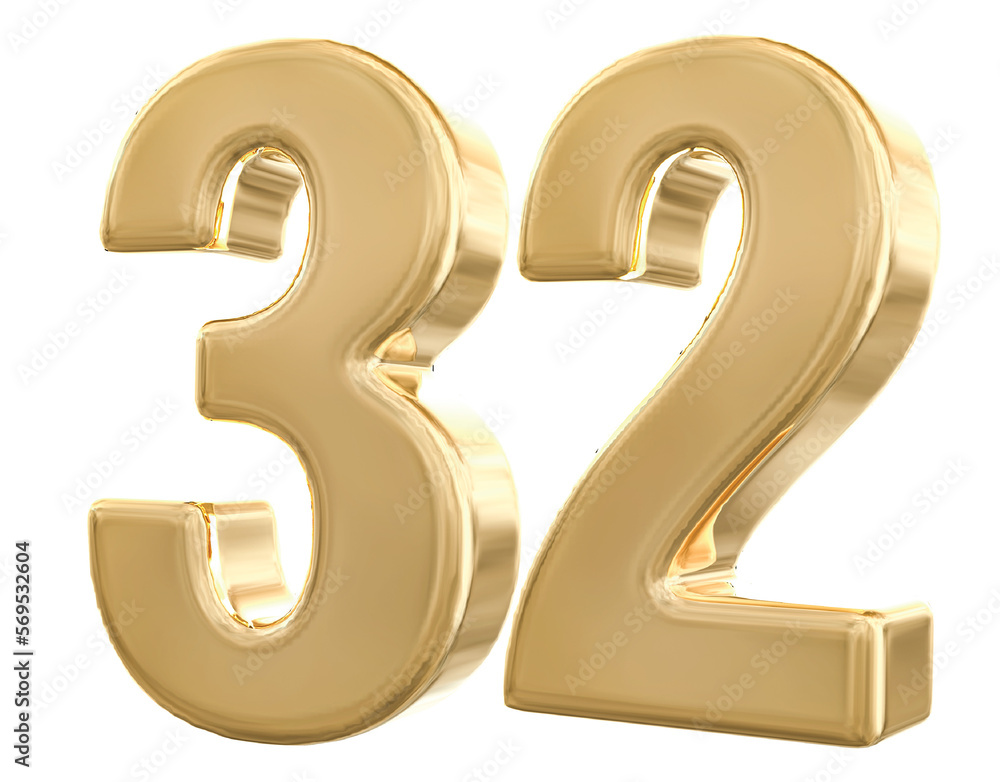 3d gold number 32 with Generative AI 3d gold number 32 with Generative AI