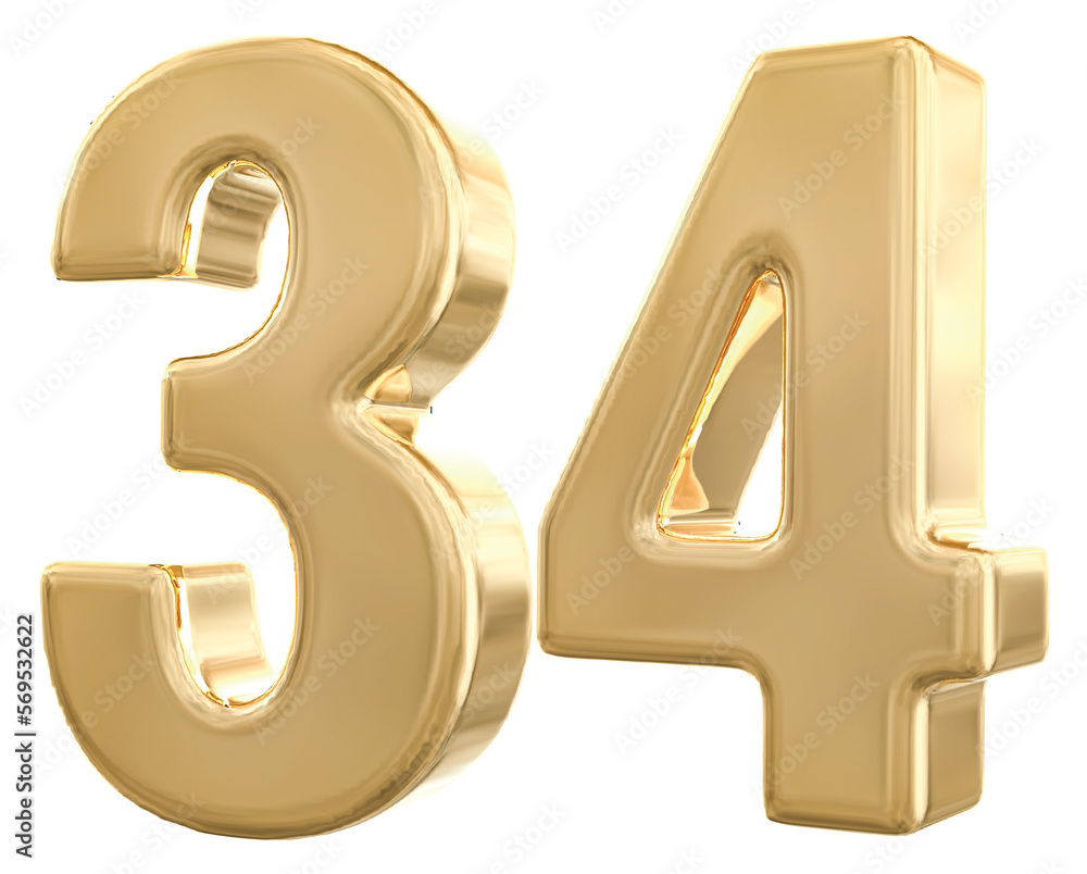 3d gold number 34 with Generative AI 3d gold number 34 with Generative AI