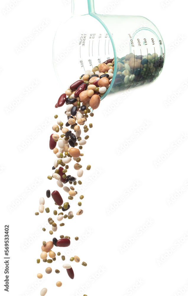 Mix beans fall down explosion, several kind bean float pouring in