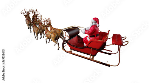 santa claus ready to deliver presents with sleigh with reindeer