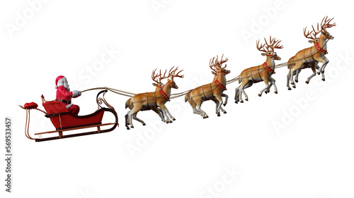 Leinwand Poster santa claus ready to deliver presents with sleigh with reindeer