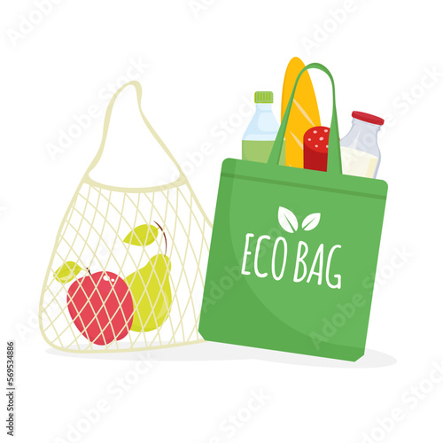 Eco reusable bags full of products.