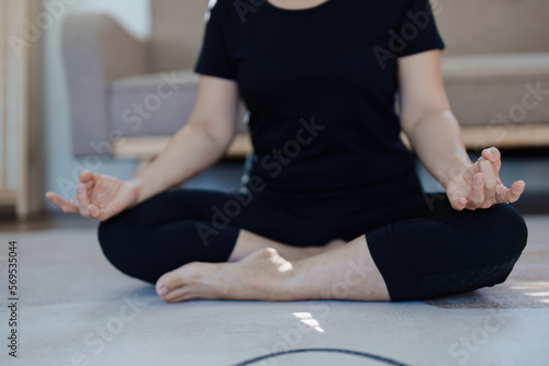 stress relief, muscle relaxation, breathing exercises, exercise, meditation, portrait of Young Asian woman relaxing her body from by practicing yoga.