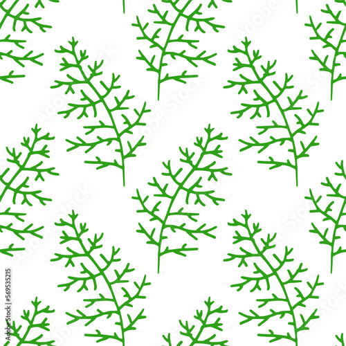 Vector pattern of lacy green curved twigs. Seamless image on a transparent background.
