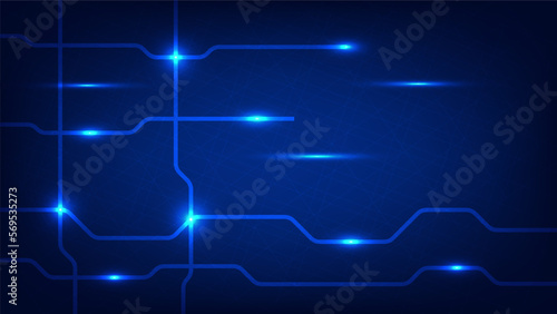 Hi tech digital technology and futuristic communication background concept. electric connecting lines as network with blue lighting