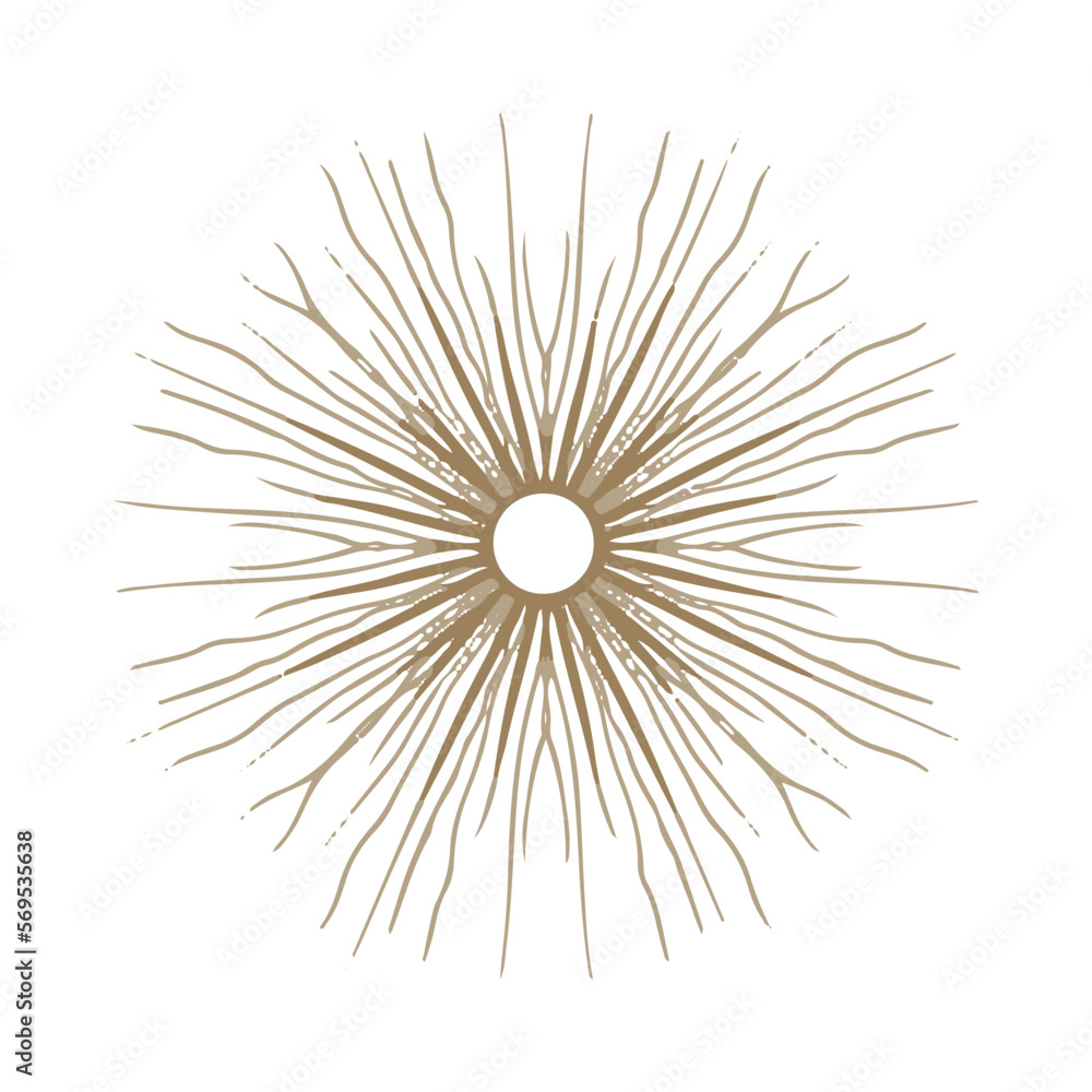 Vector Abstract golden hand drawn sun in boho style. Celestial body, isoteric star, zodiac signs. Vector Abstract golden hand drawn sun in boho style. Celestial body, isoteric star, zodiac signs.