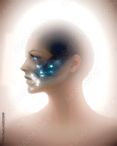 Women with technology illustration. Gernative AI photo