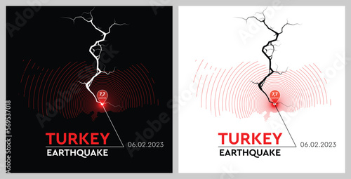 Turkey Earthquake concept on cracked map. vector illustration.
 photo