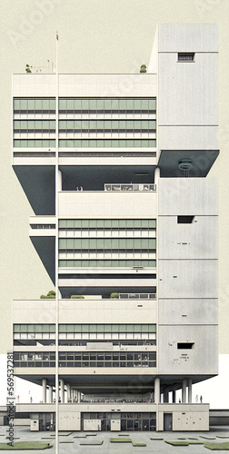 Neu Brutalism building art illustration, granular texture Generative AI © PaputekWallArt