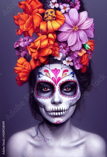 A Colorful Journey Through Life and Death with Sugar Skulls. Generative AI