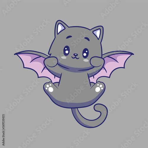 bat cat vector hand drown illustration