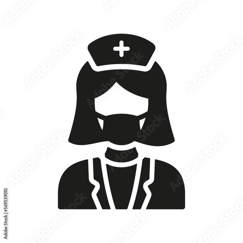 Female Dentist in Face Mask Silhouette Icon. Dental Doctor Woman Glyph Pictogram. Pediatrician Symbol. Physician, Dental Surgeon, Orthodontist Sign. Clinic Staff. Isolated Vector Illustration