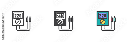 Voltmeter or multimeter different style icon set