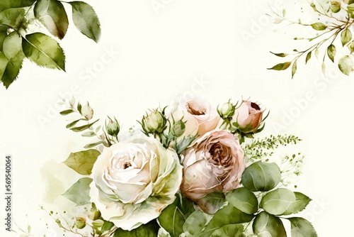 Vintage rose watercolor wedding elegant card. Botanical spring Generative AI