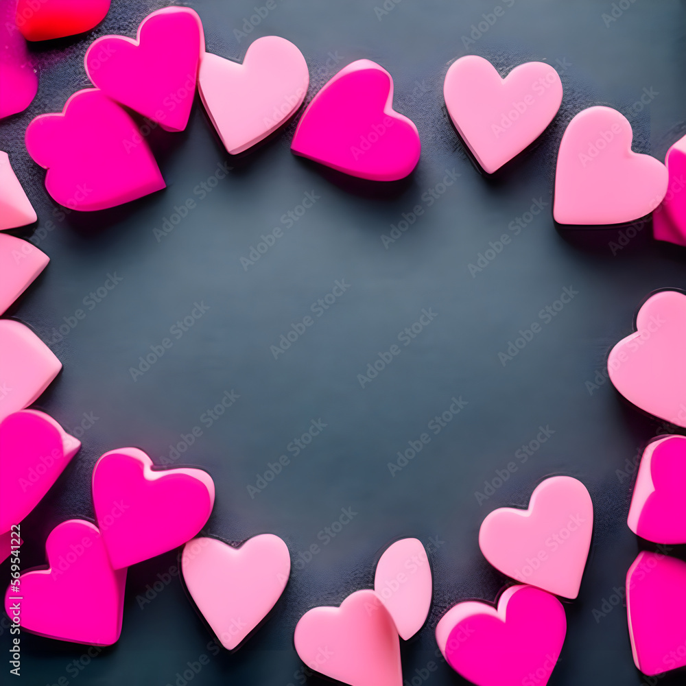 AI-Generated Beautiful Pink Color Small Hearts with Copy Space Isolated On Black Background. Romantic Illustration For Happy Valentine's Day.