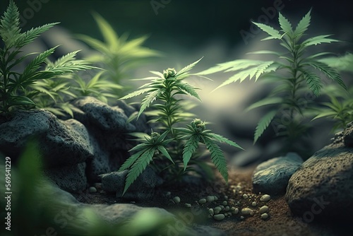 ultra realistic marijuana plantation behind  detailed smooth textured