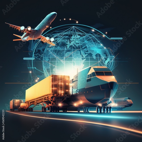 global logistics network distribution and transportation on container cargo ship harbor Smart logistics, Industry, Innovation future of transport,  generative ai