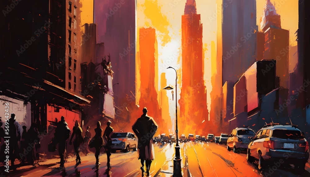 City at Sunset: An Impressionist 3D Render