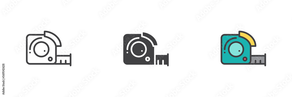 Tape measure different style icon set Tape measure different style icon set