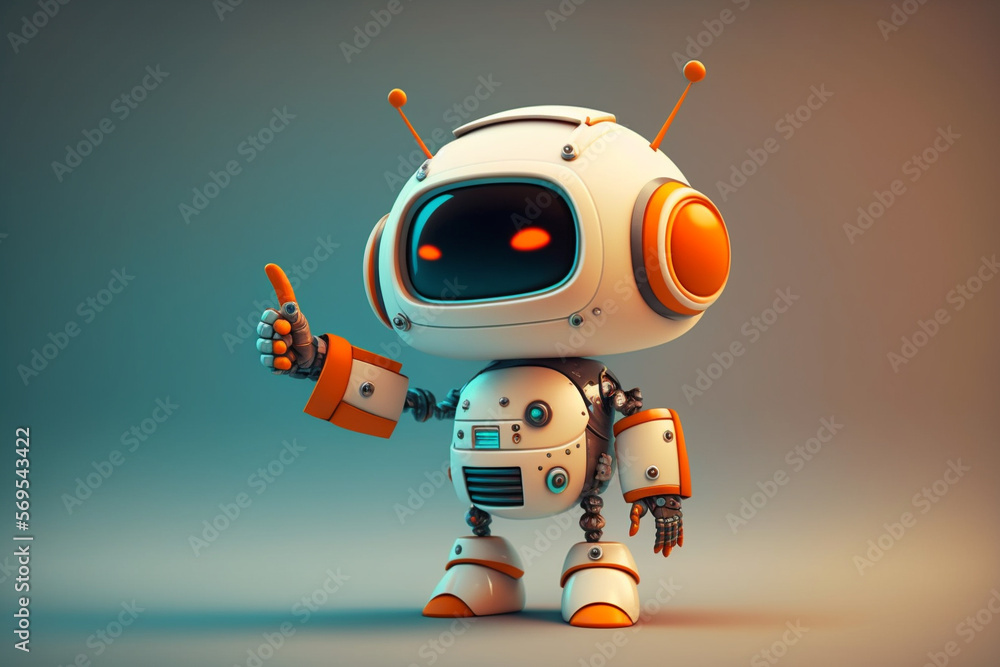 Playful cute and happy toy robot android 3d rendering. Ai generated Playful cute and happy toy robot android 3d rendering. Ai generated